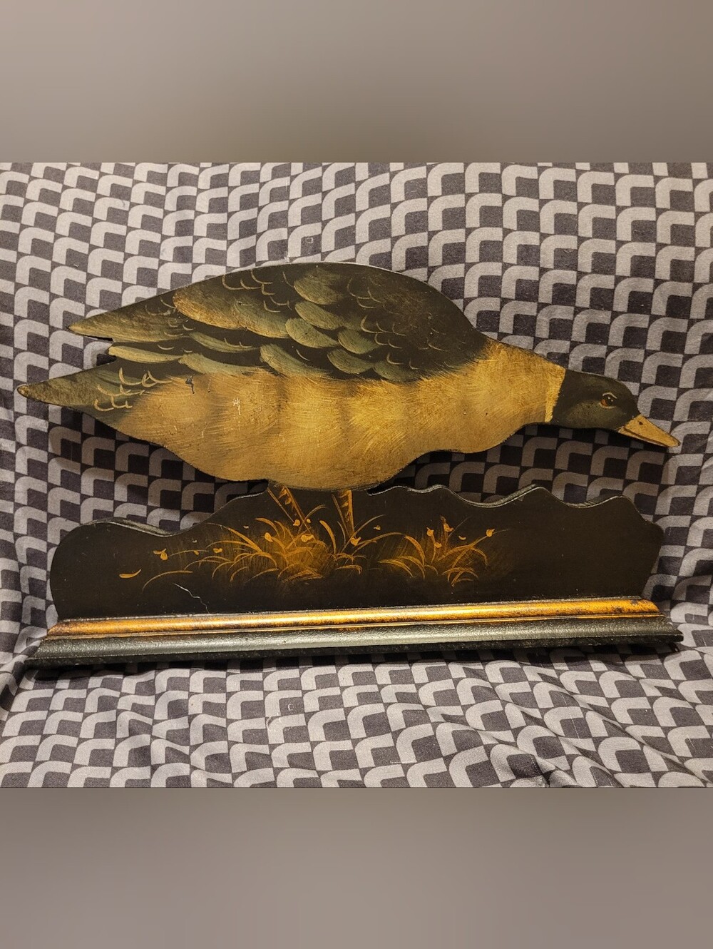 Vintage Folk Art Wooden Duck Silhouette Shelf / Mantle Decor Rustic Hand-Painted